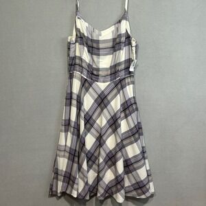 Old Navy Plaid Fit‎ & Flare Cami Dress Womens M Purple Beige Smocked Back NEW